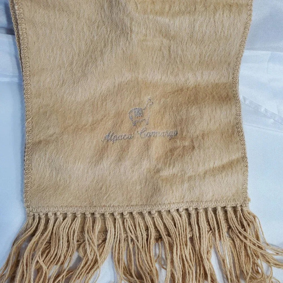 Peruvian Alpaca Camargo Beige Scarf With Fringes 30% Alpaca Made In Peru - Picture 2 of 7